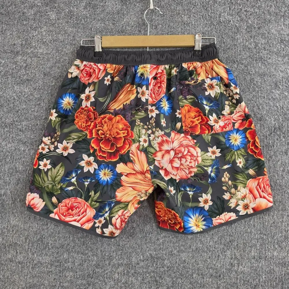 Agua Bendita Swim Trunks Men 34 Floral Tropical Multi Shorts Lined Beach Pool